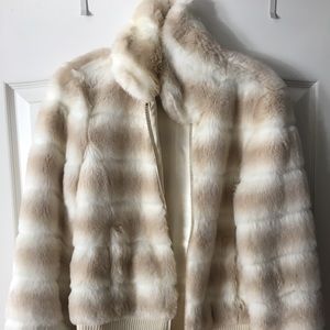 Juicy Couture Faux Fur Bomber Jacket Medium Ivory
